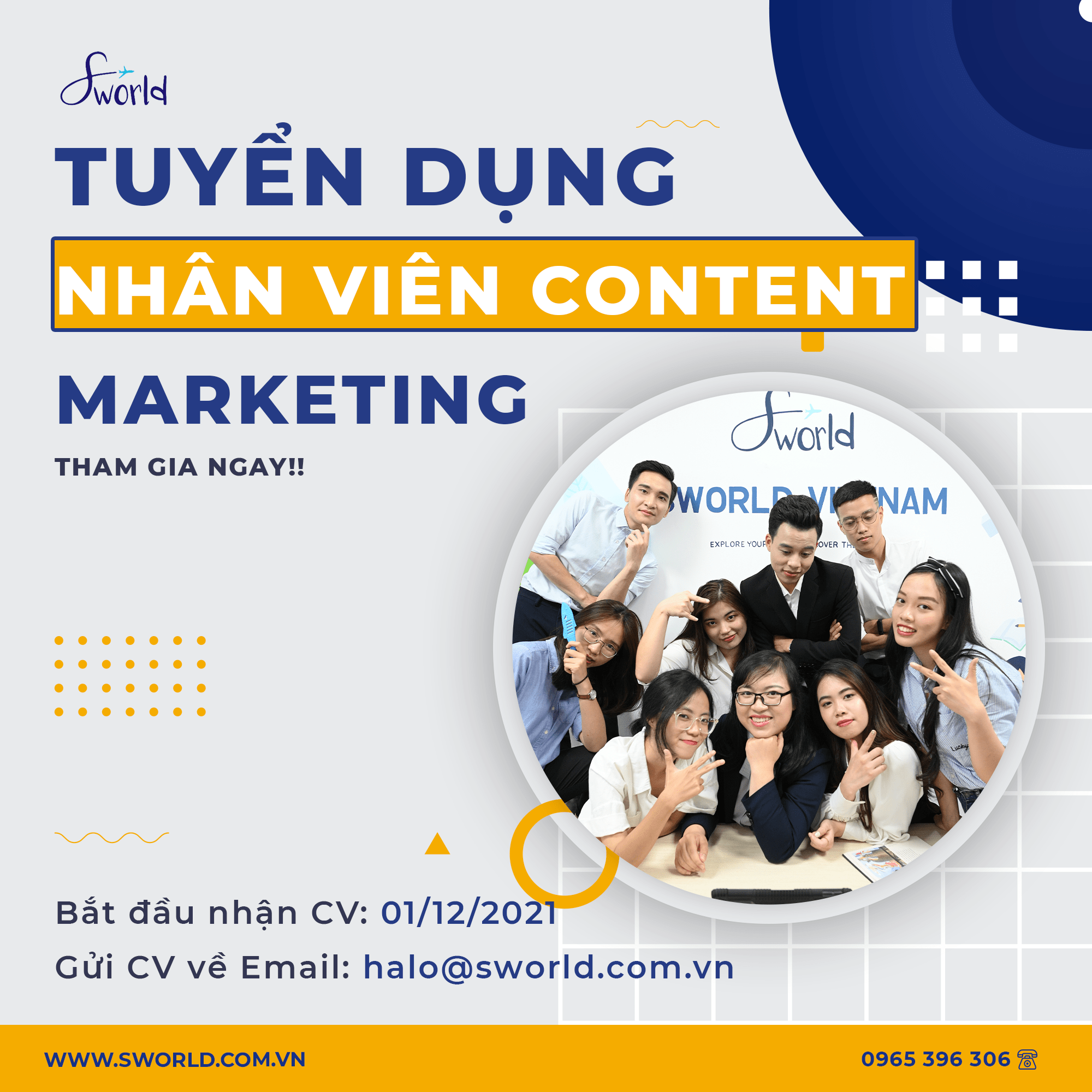 Sworld Việt Nam tuyển nhân viên Content Marketing - T12 2021